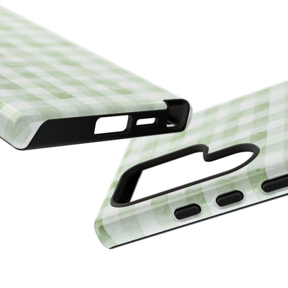 Green Gingham Tough Phone Case — Durable Plaid iPhone Protective Cover
