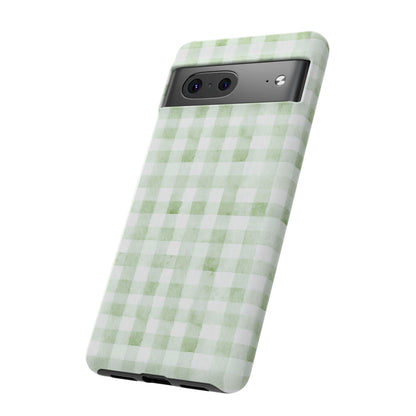 Green Gingham Tough Phone Case — Durable Plaid iPhone Protective Cover