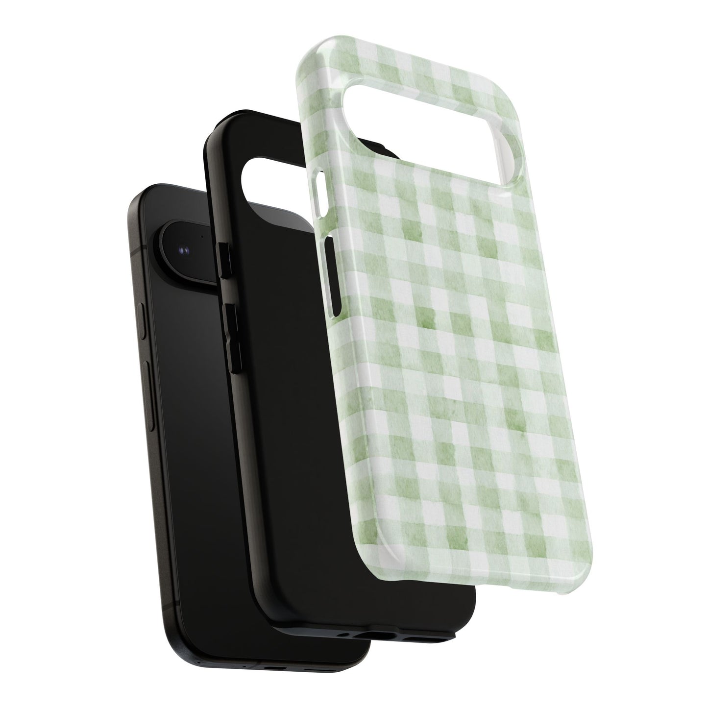 Green Gingham Tough Phone Case — Durable Plaid iPhone Protective Cover