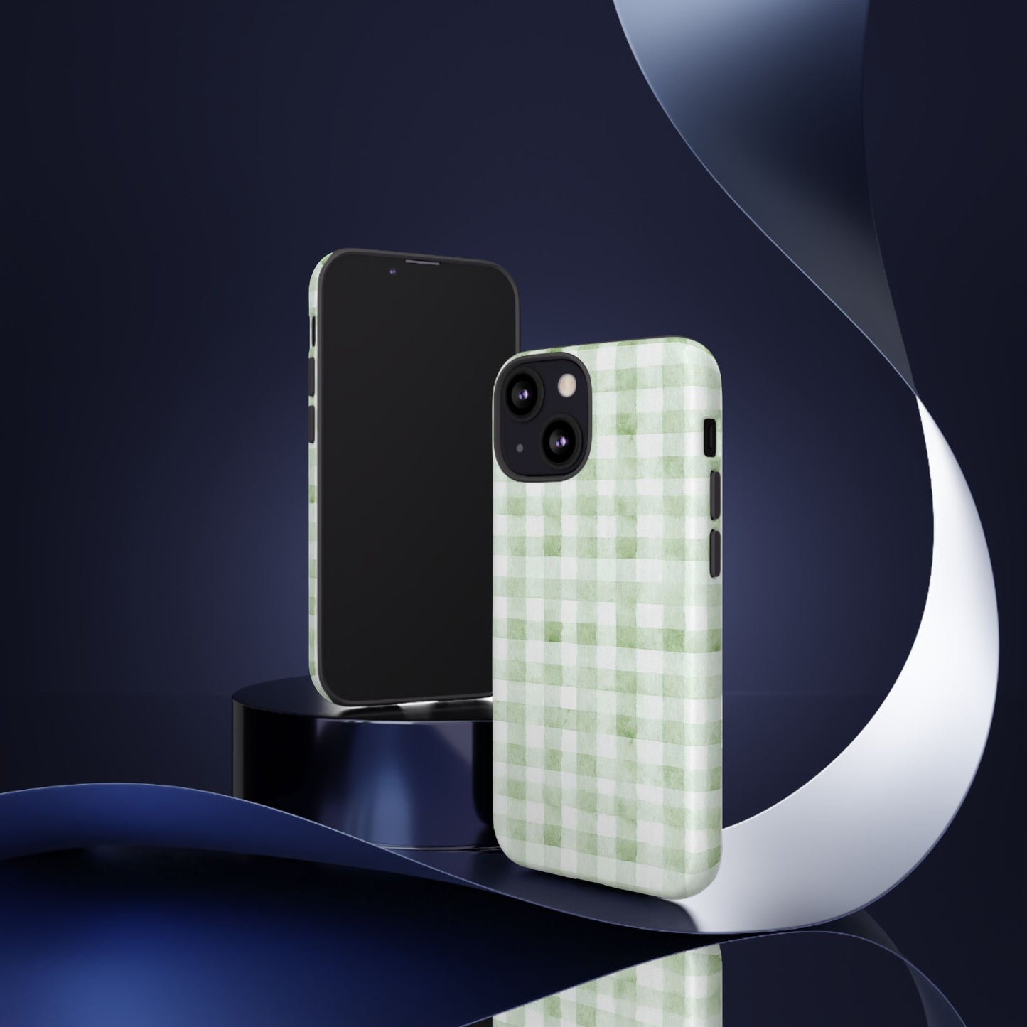 Green Gingham Tough Phone Case — Durable Plaid iPhone Protective Cover