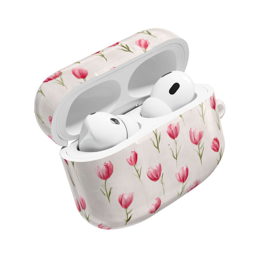 AirPod Case — Pink Watercolor Tulip Floral Protective Cover