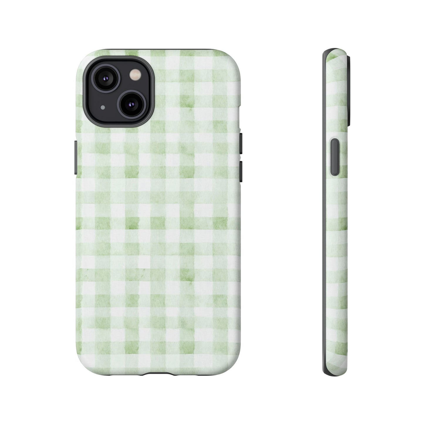 Green Gingham Tough Phone Case — Durable Plaid iPhone Protective Cover