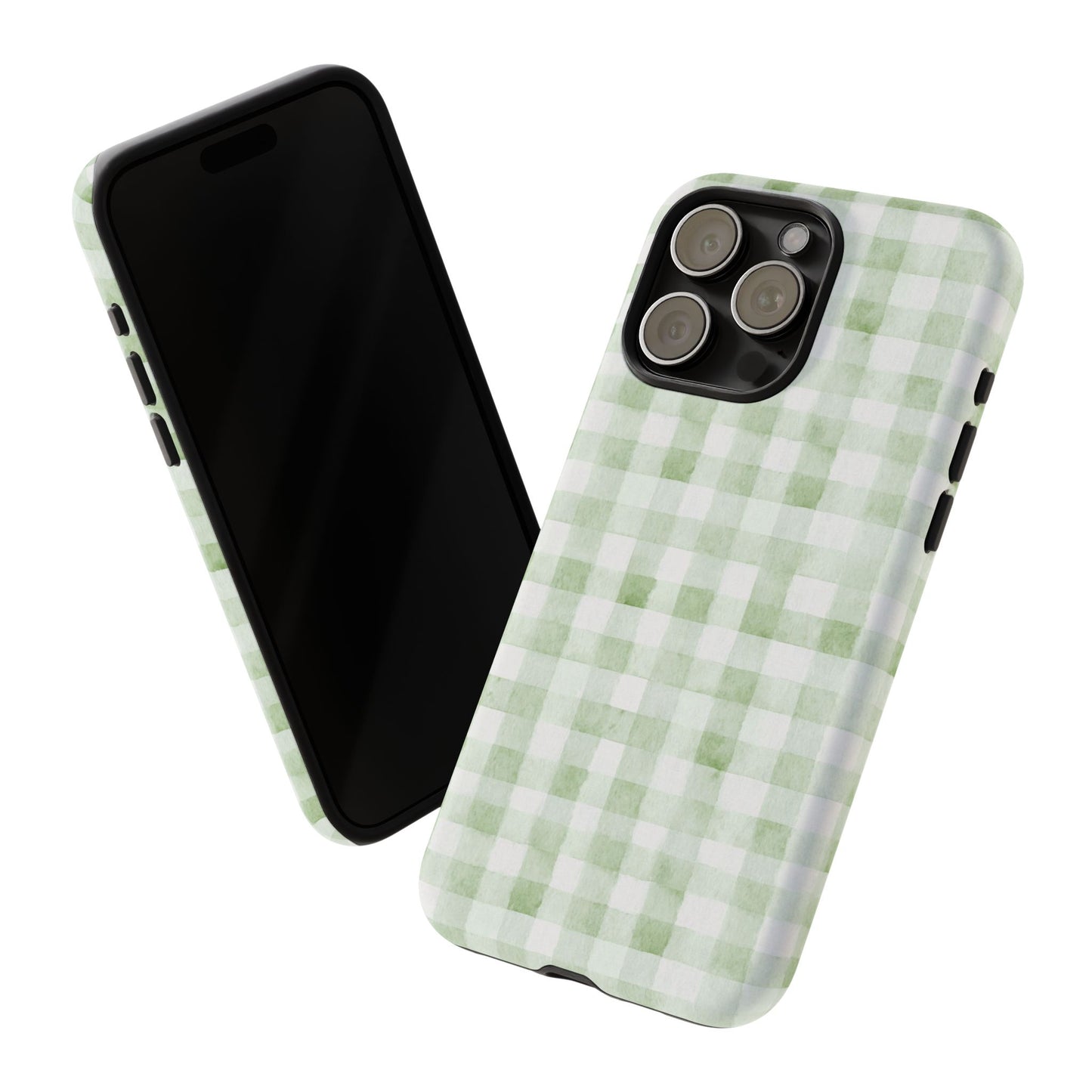Green Gingham Tough Phone Case — Durable Plaid iPhone Protective Cover