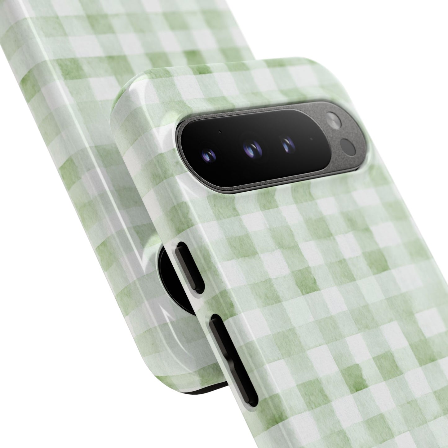 Green Gingham Tough Phone Case — Durable Plaid iPhone Protective Cover