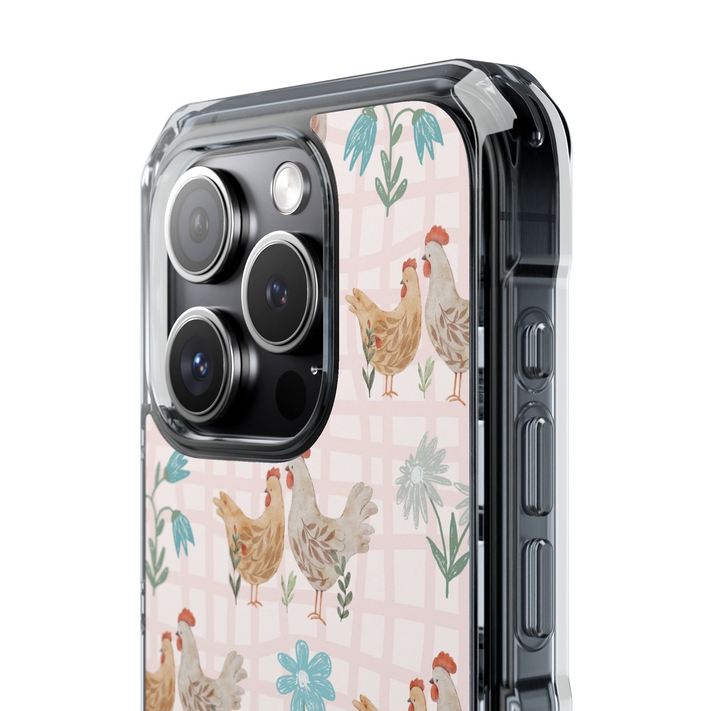 Clear Magnetic Phone Case — Pastel Farmyard Chickens Pattern