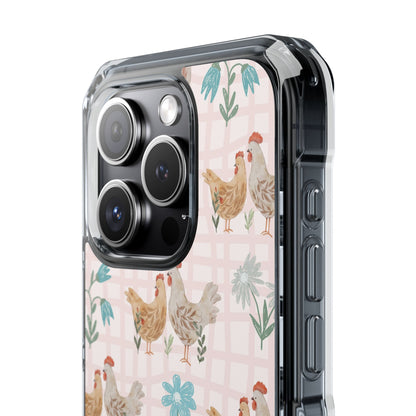 Clear Magnetic Phone Case — Pastel Farmyard Chickens Pattern