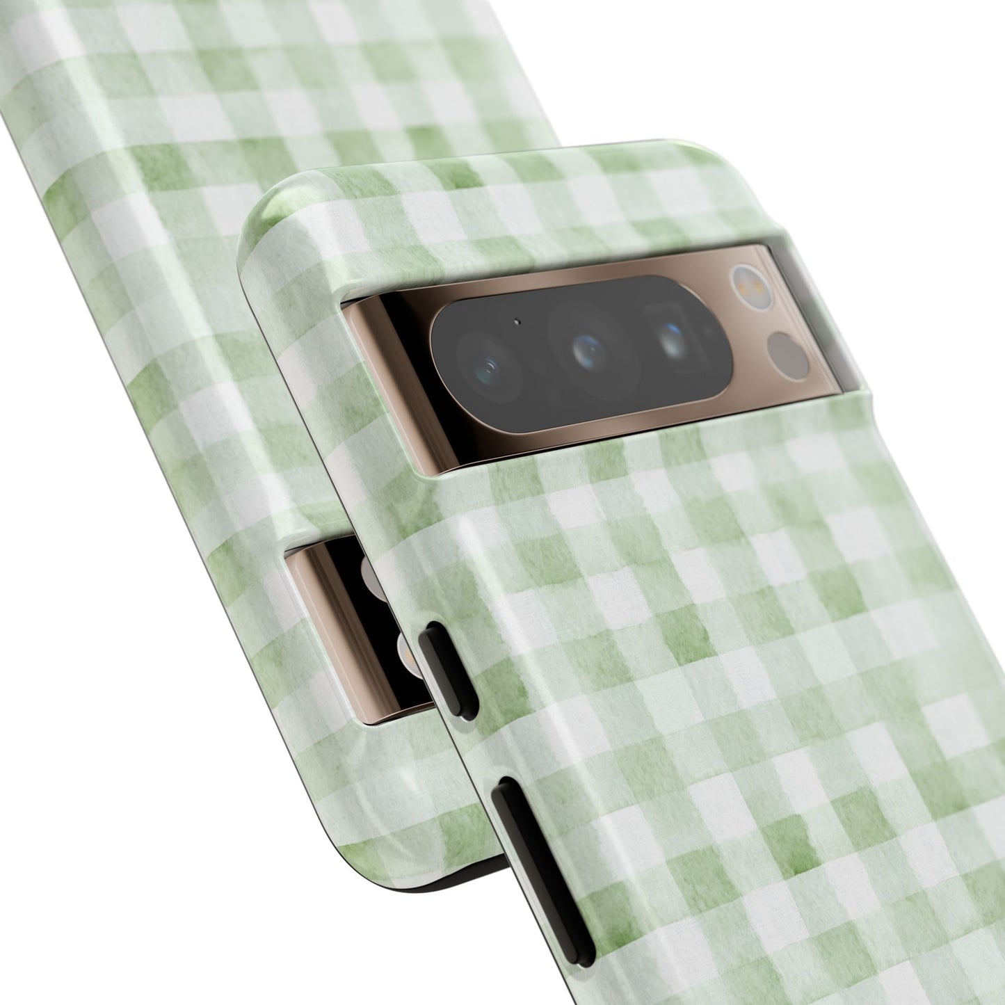Green Gingham Tough Phone Case — Durable Plaid iPhone Protective Cover