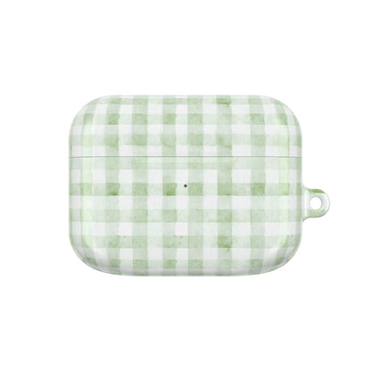 Green Gingham AirPod Case — Pastel Plaid Protective Cover