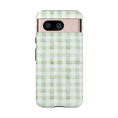 Green Gingham Tough Phone Case — Durable Plaid iPhone Protective Cover