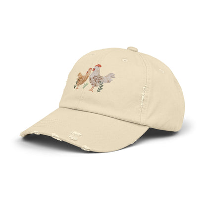 Distressed Chicken Baseball Cap – Farmhouse Rooster & Hen Embroidered Hat