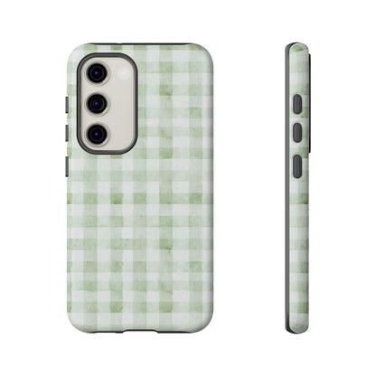 Green Gingham Tough Phone Case — Durable Plaid iPhone Protective Cover