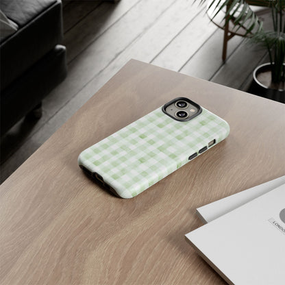Green Gingham Tough Phone Case — Durable Plaid iPhone Protective Cover