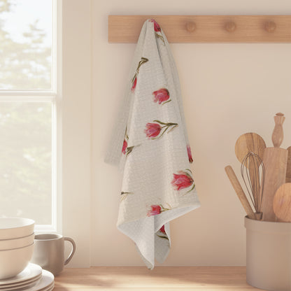 Pink Tulip Microfiber Tea Towel — Floral Kitchen Decor & Gift