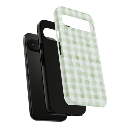 Green Gingham Tough Phone Case — Durable Plaid iPhone Protective Cover