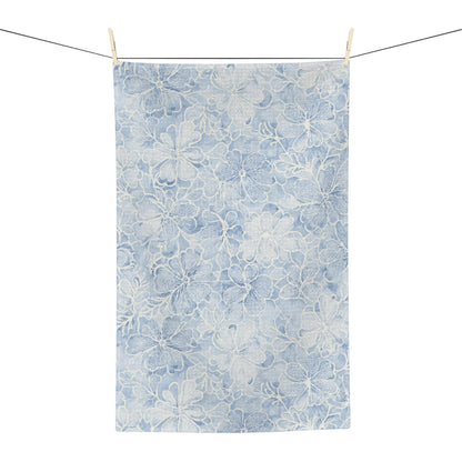 Blue Floral Microfiber Tea Towel — Watercolor Hydrangea Kitchen Towel