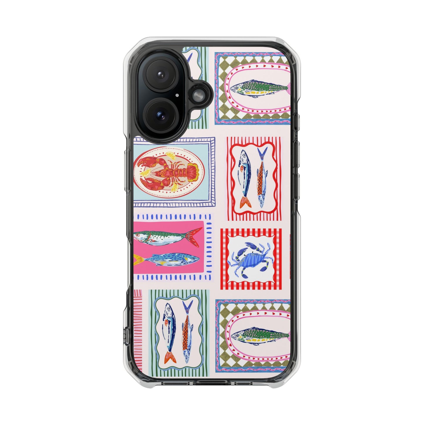 Clear Magnetic Phone Case — Colorful Coastal Seafood Stamp Design