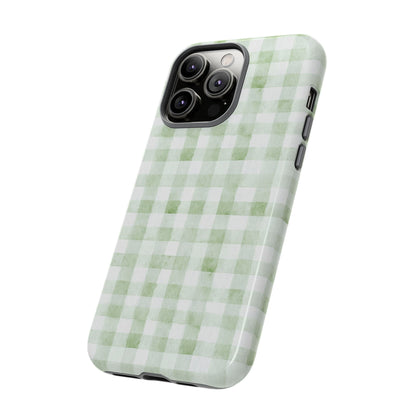 Green Gingham Tough Phone Case — Durable Plaid iPhone Protective Cover