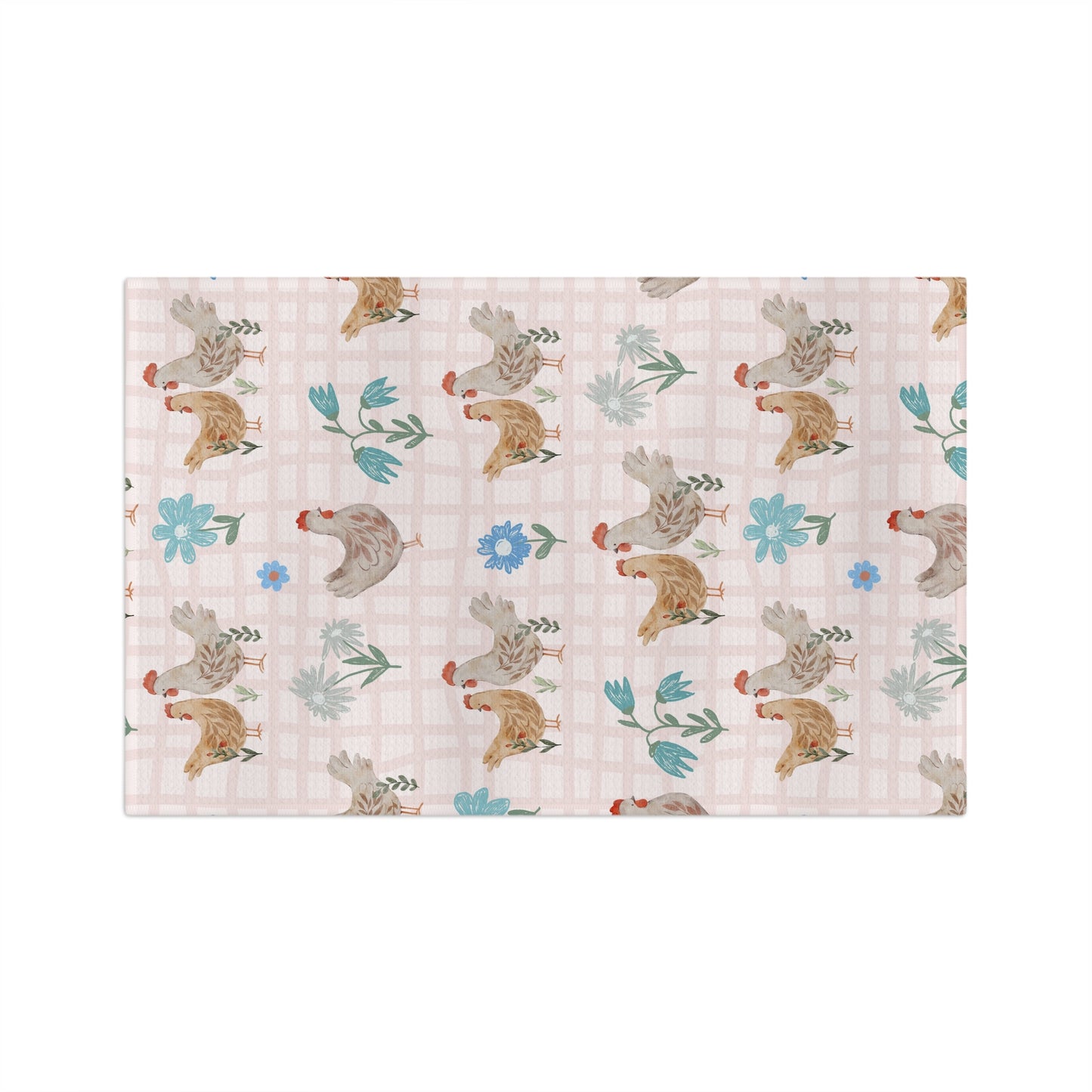 Country Chickens Microfiber Tea Towel — Farmhouse Kitchen Towel with Floral Plaid