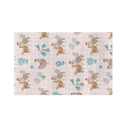 Country Chickens Microfiber Tea Towel — Farmhouse Kitchen Towel with Floral Plaid