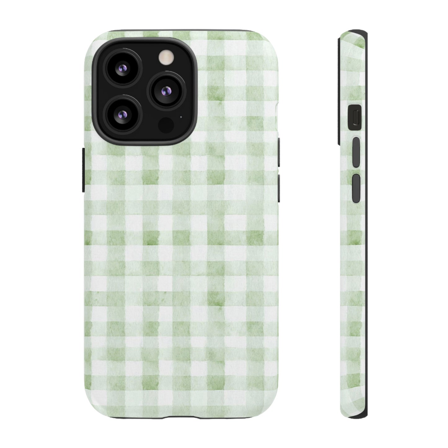 Green Gingham Tough Phone Case — Durable Plaid iPhone Protective Cover