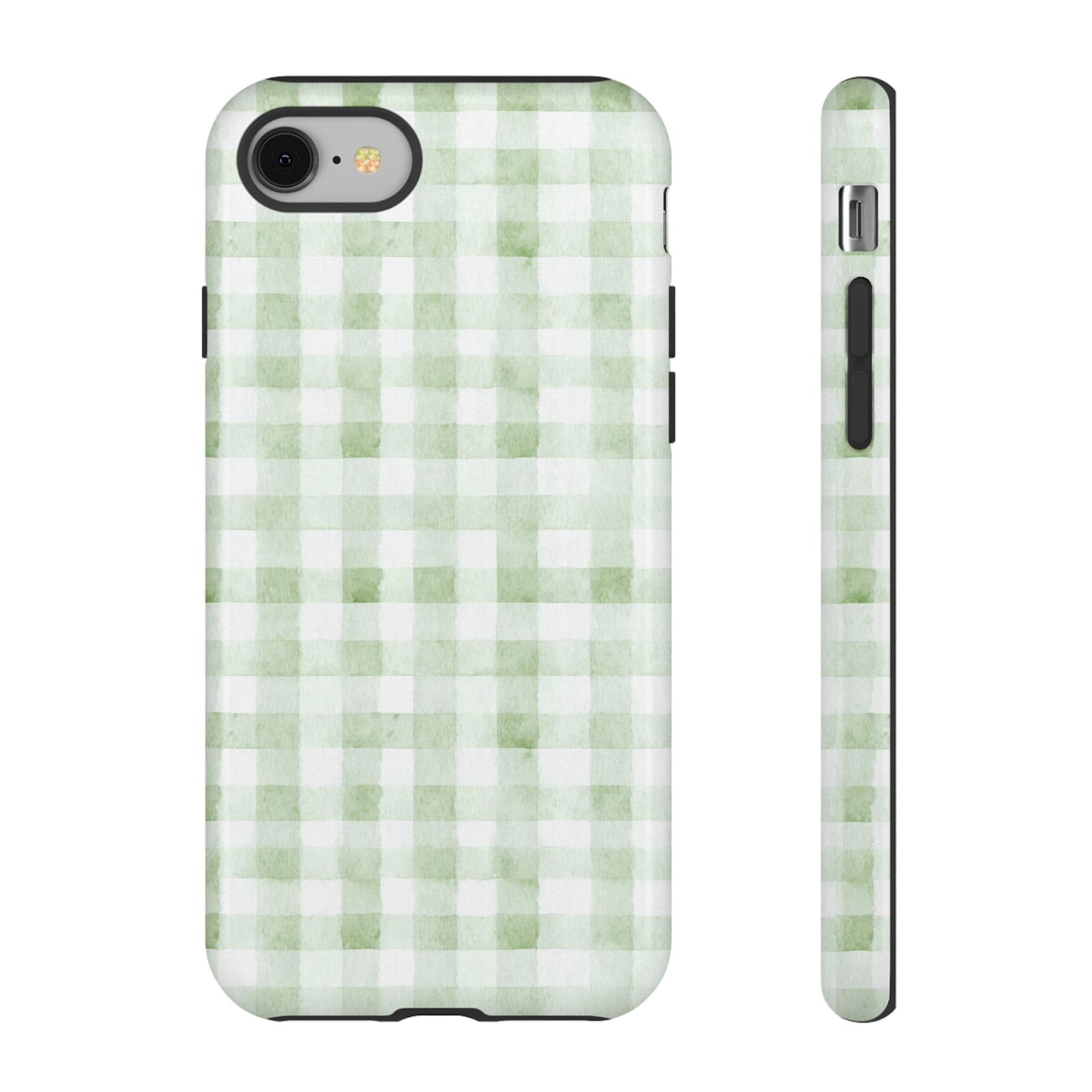 Green Gingham Tough Phone Case — Durable Plaid iPhone Protective Cover