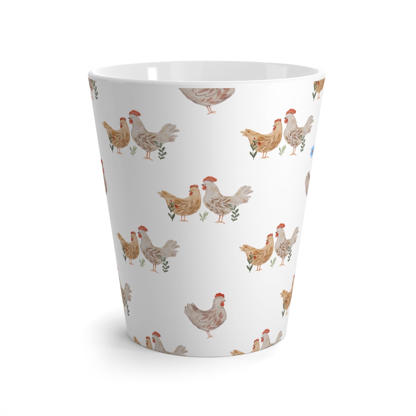 Chicken Pattern Latte Mug - Farmhouse Hen Coffee Cup