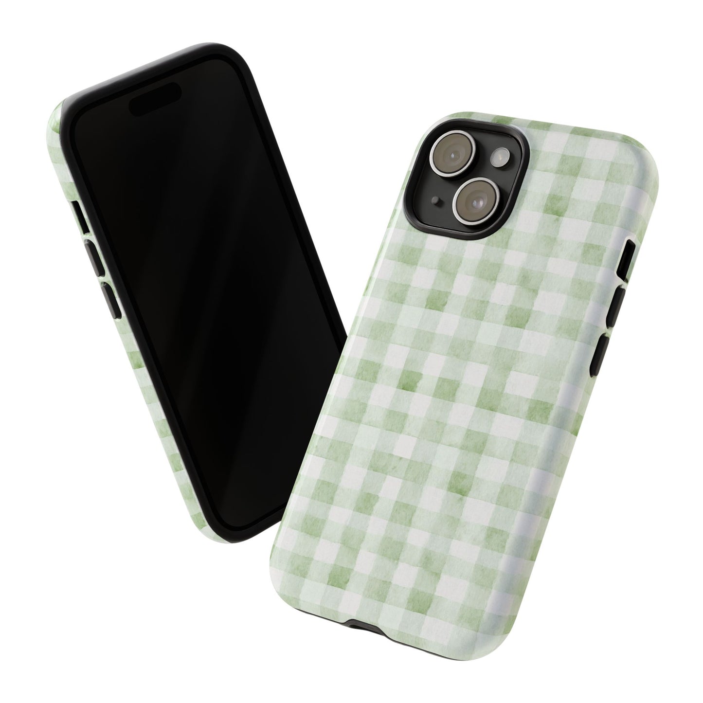 Green Gingham Tough Phone Case — Durable Plaid iPhone Protective Cover