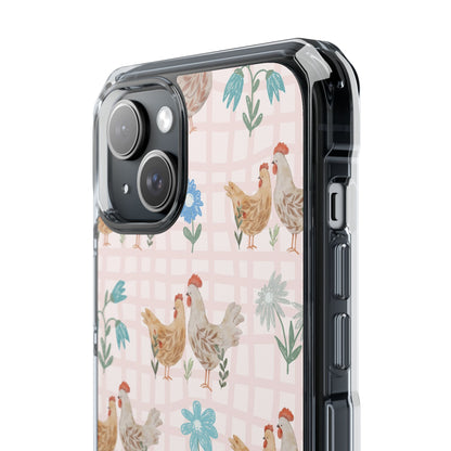 Clear Magnetic Phone Case — Pastel Farmyard Chickens Pattern