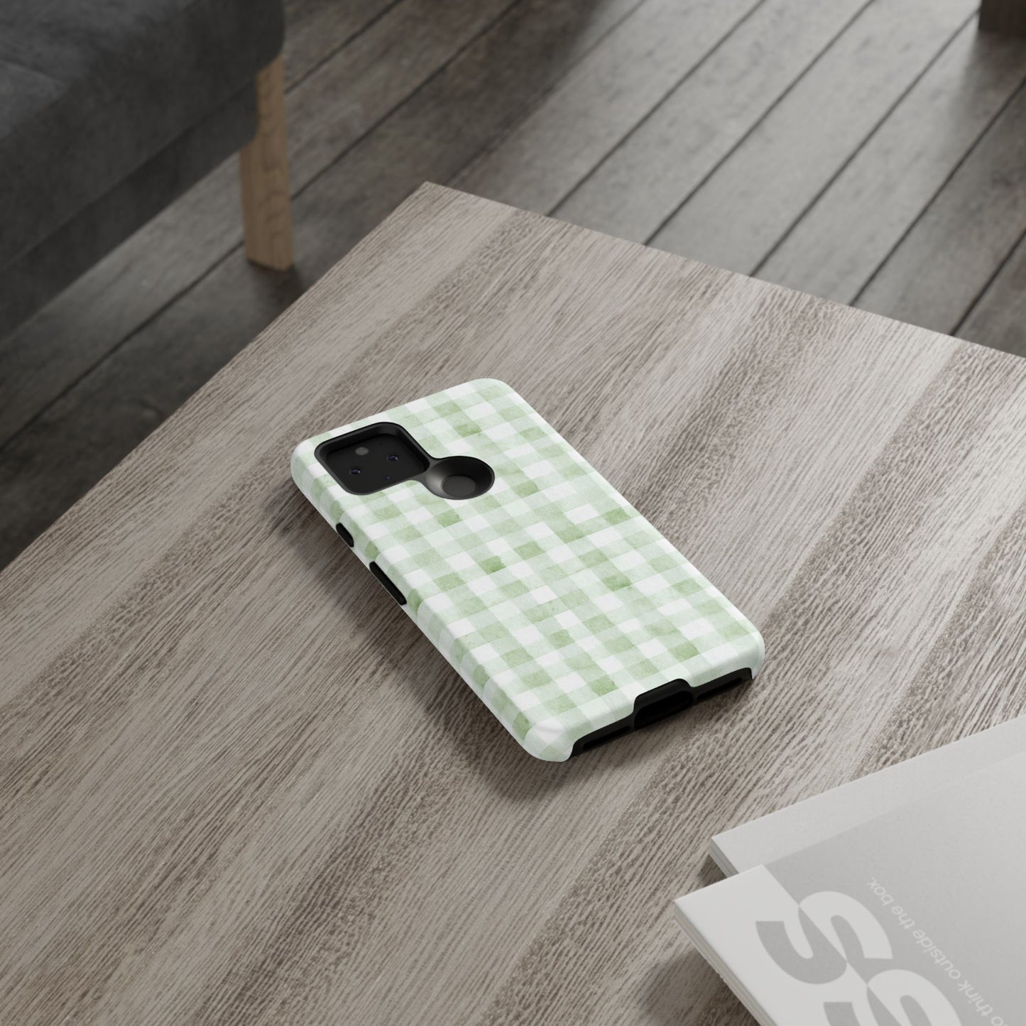 Green Gingham Tough Phone Case — Durable Plaid iPhone Protective Cover