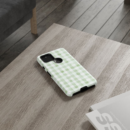 Green Gingham Tough Phone Case — Durable Plaid iPhone Protective Cover