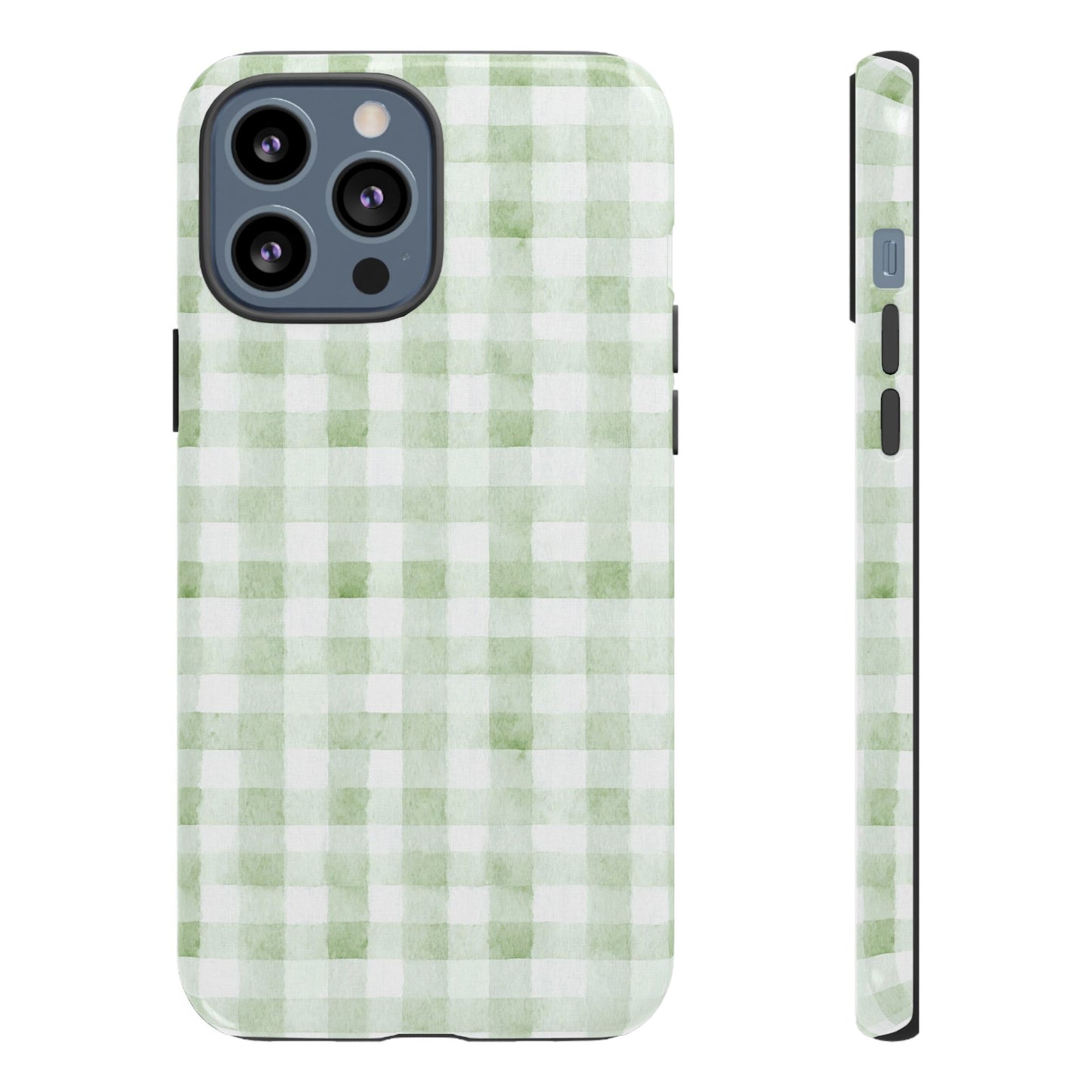 Green Gingham Tough Phone Case — Durable Plaid iPhone Protective Cover