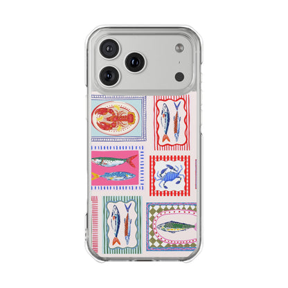 Clear Magnetic Phone Case — Colorful Coastal Seafood Stamp Design