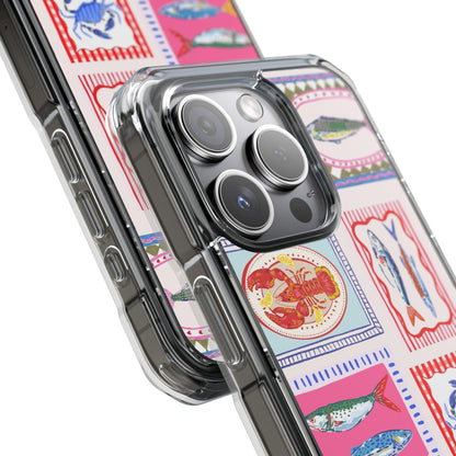 Clear Magnetic Phone Case — Colorful Coastal Seafood Stamp Design