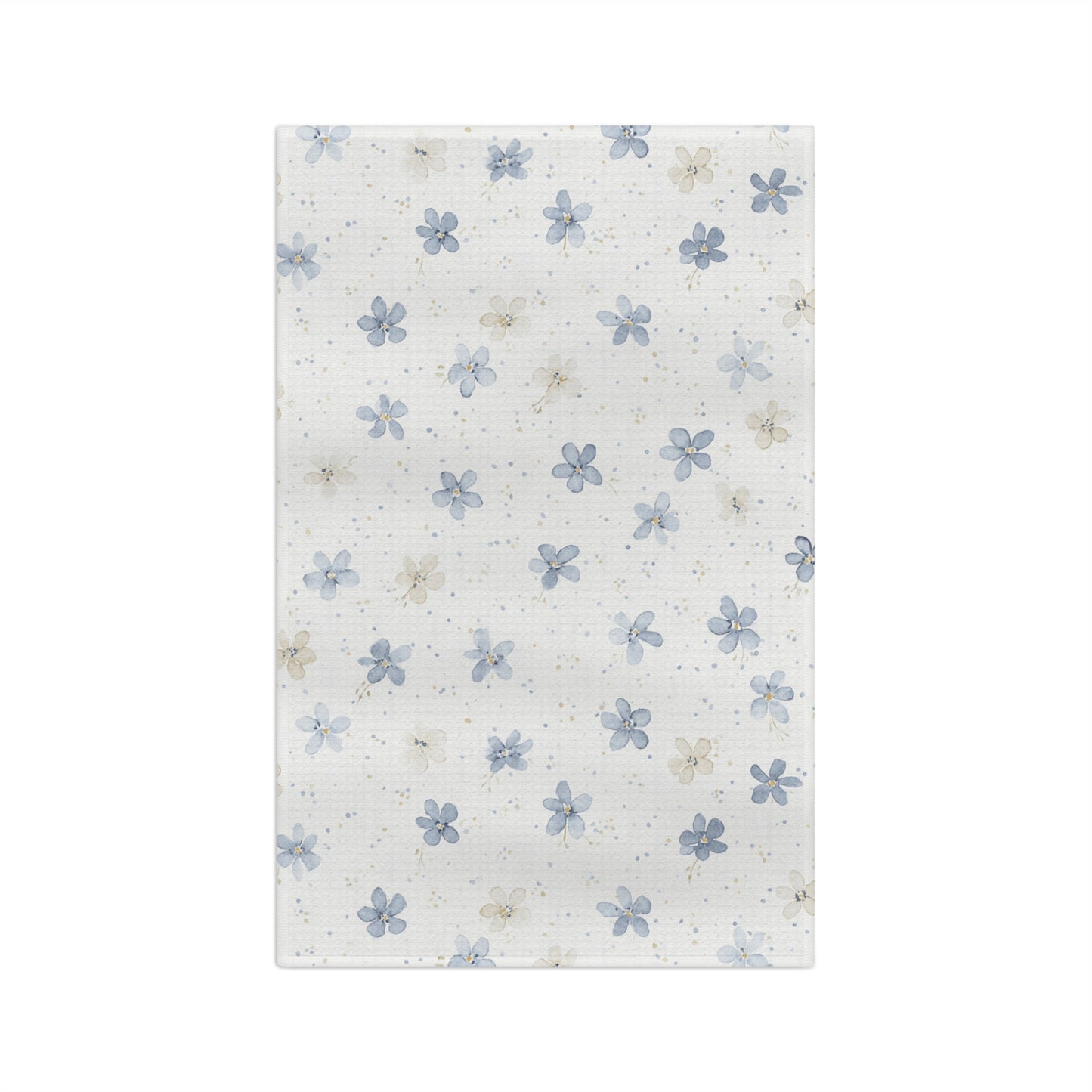 Floral Microfiber Tea Towel — Blue Watercolor Blossom Kitchen Towel