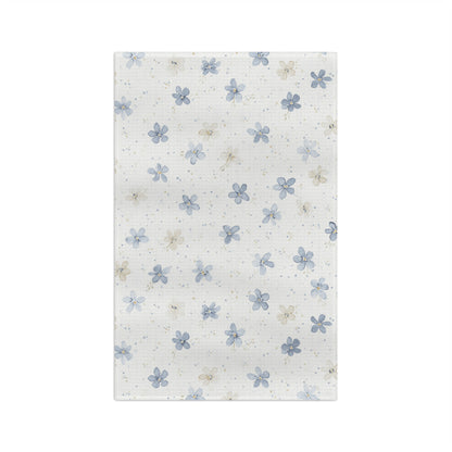 Floral Microfiber Tea Towel — Blue Watercolor Blossom Kitchen Towel