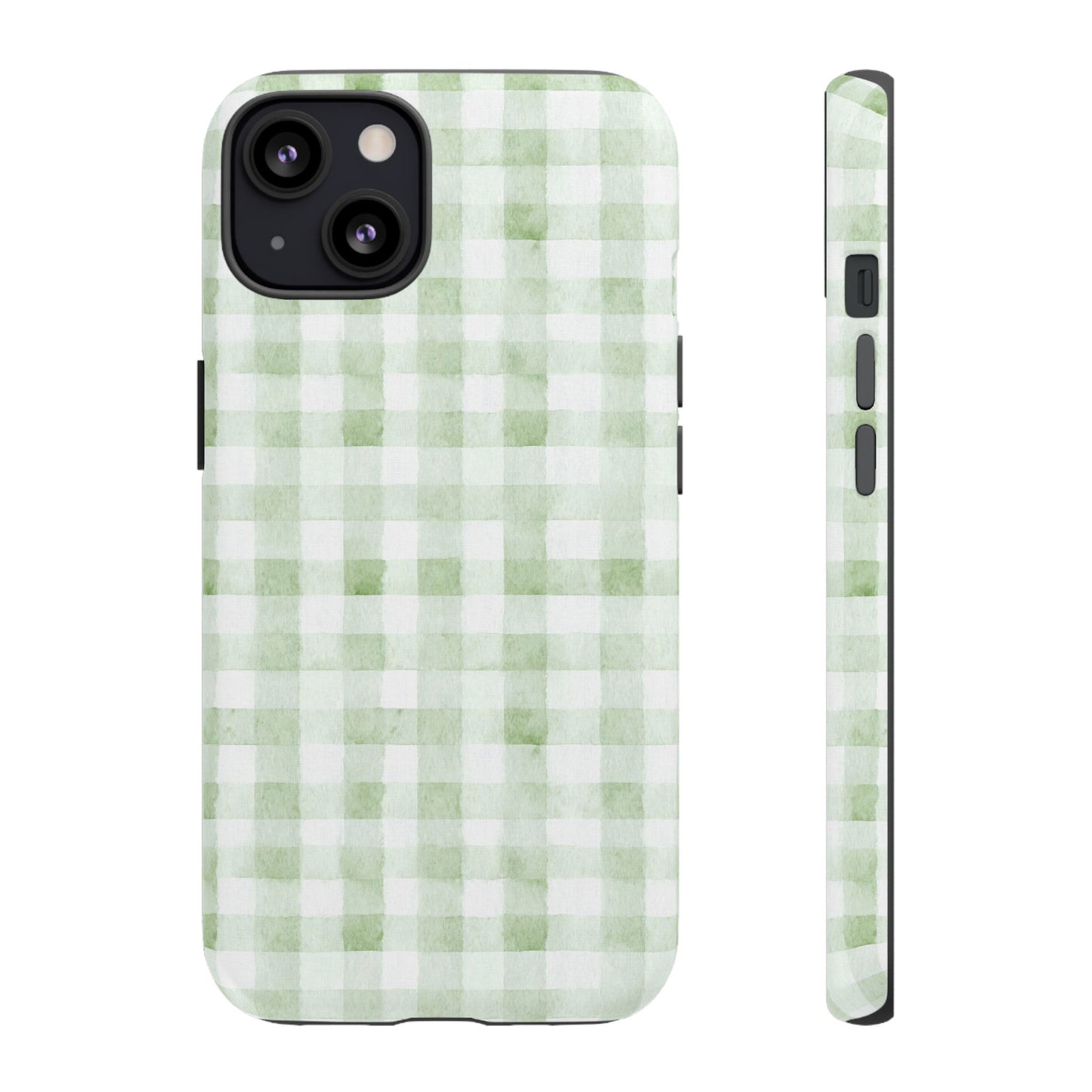 Green Gingham Tough Phone Case — Durable Plaid iPhone Protective Cover