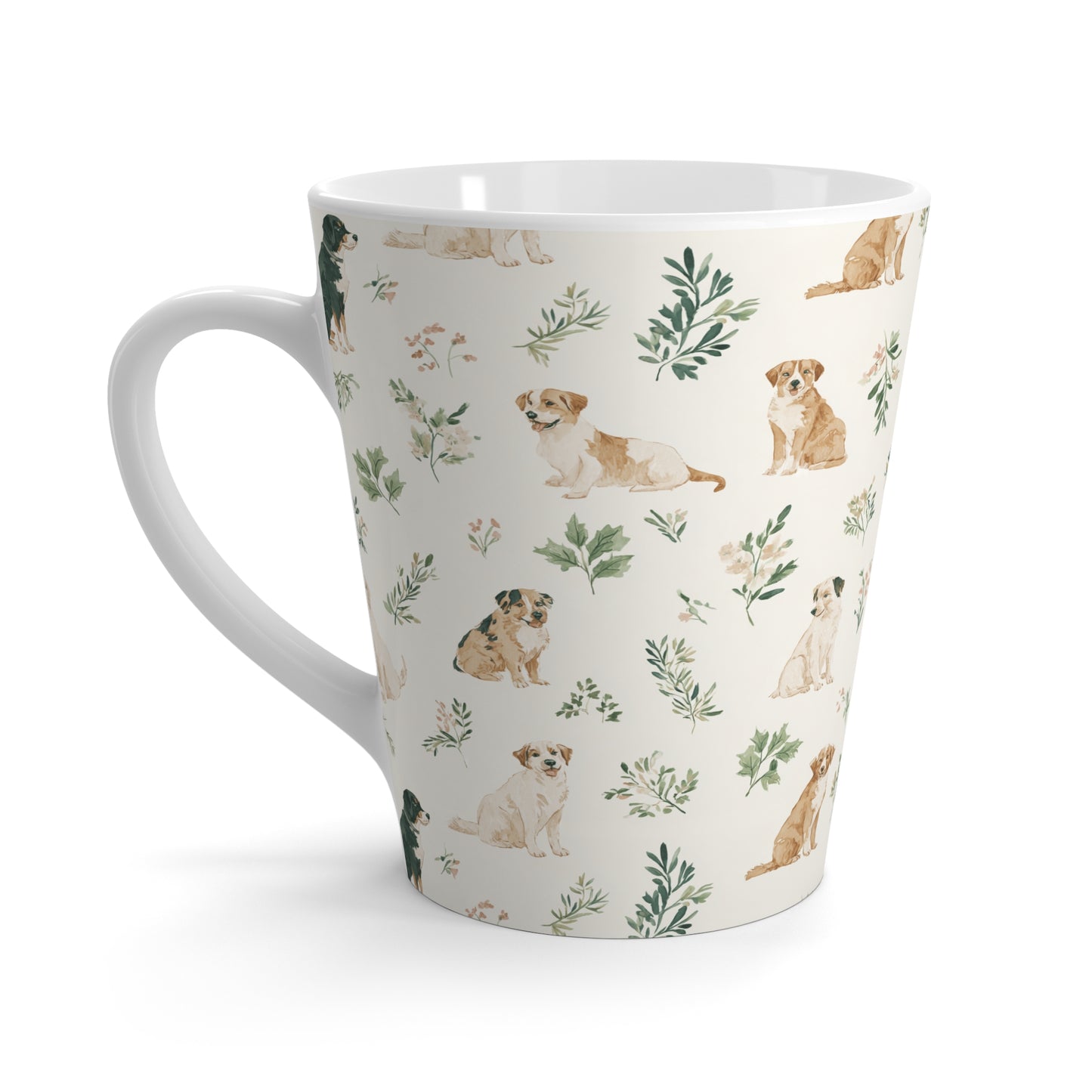 Latte Mug — Watercolor Puppy Pattern Coffee Cup