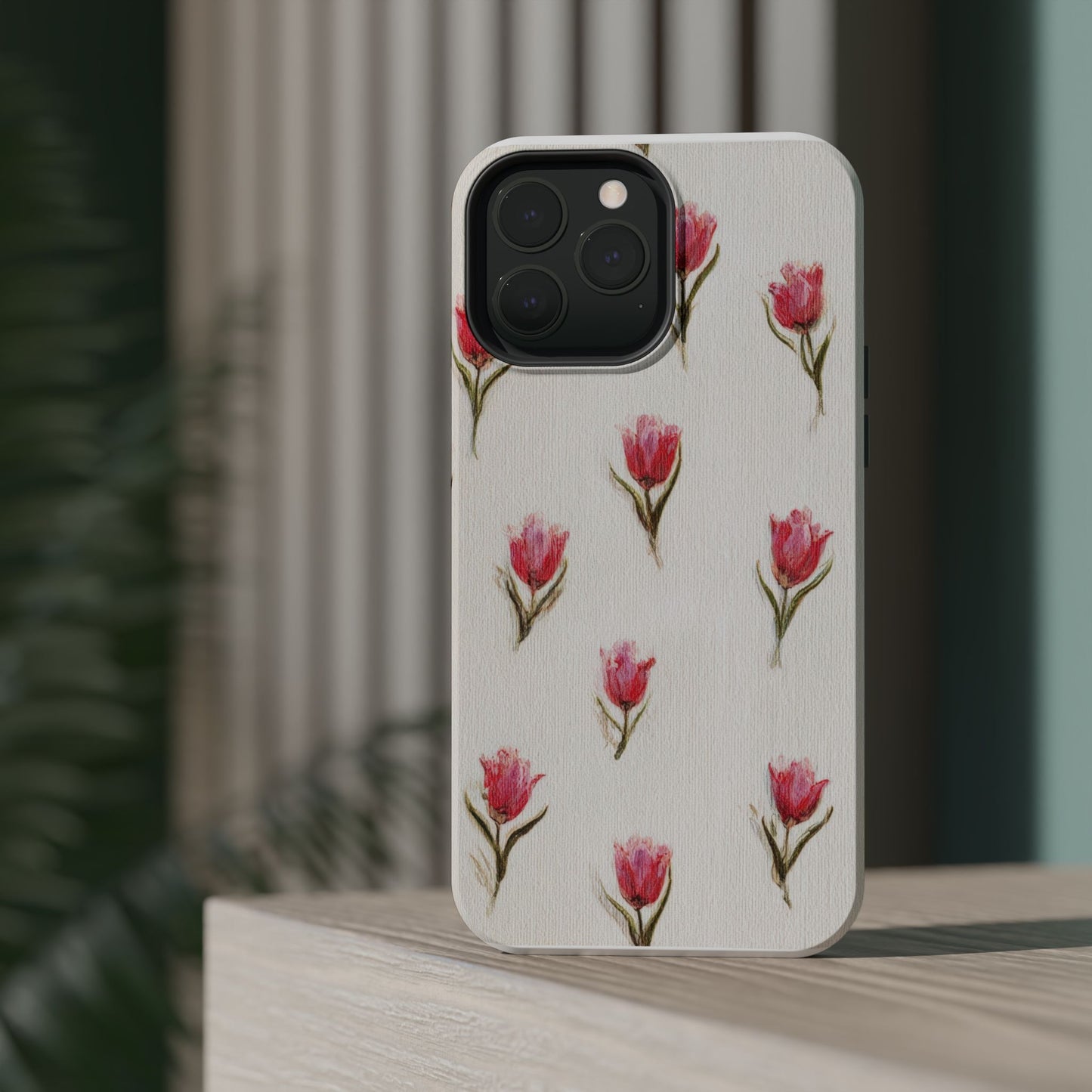 Floral Tulip Pattern Magnetic Impact-Resistant Phone Case