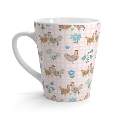 Chicken Pattern Latte Mug — Farmhouse Floral Coffee Cup