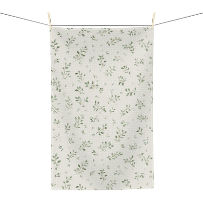 Botanical Sprig Microfiber Tea Towel — Green Leaf Kitchen Towel