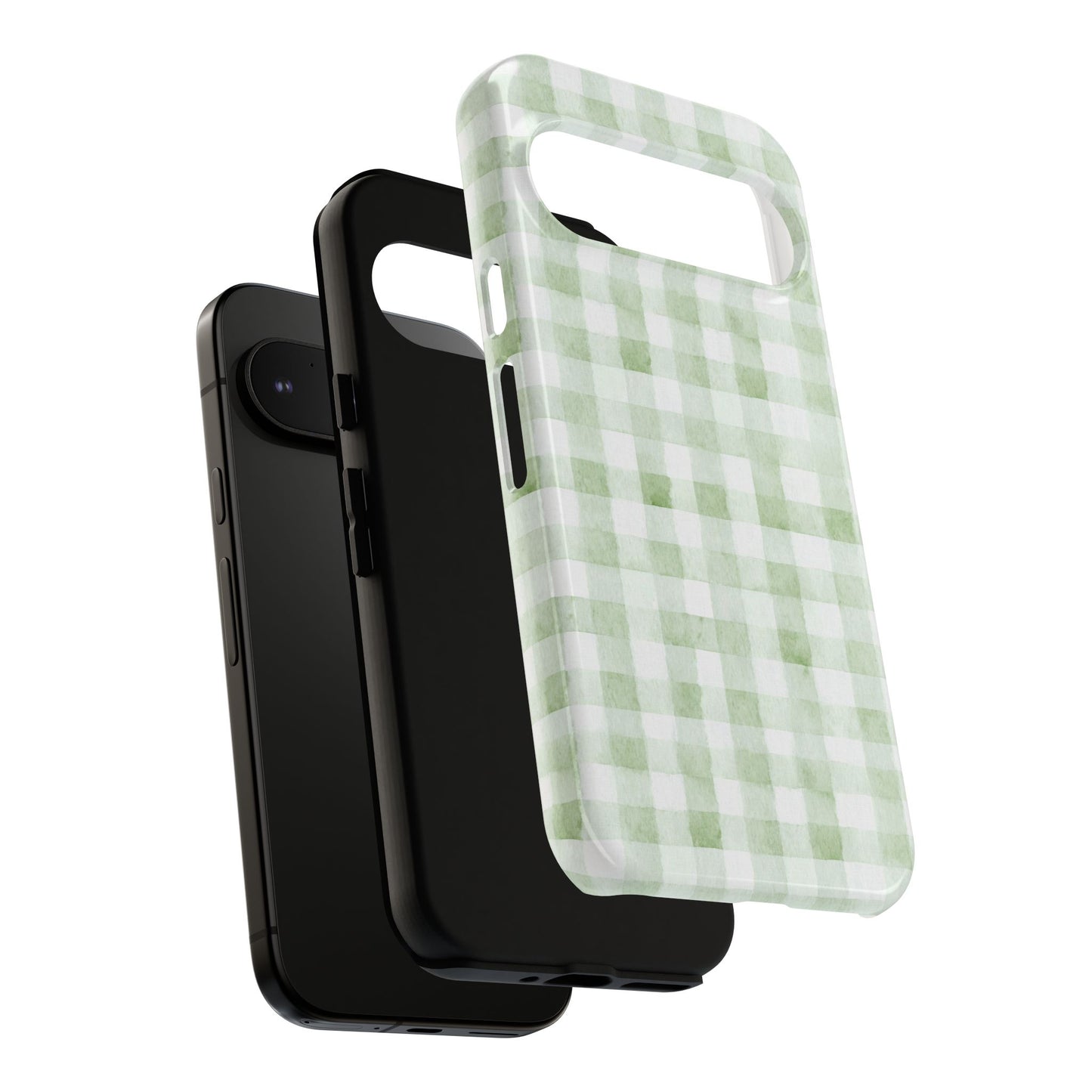 Green Gingham Tough Phone Case — Durable Plaid iPhone Protective Cover