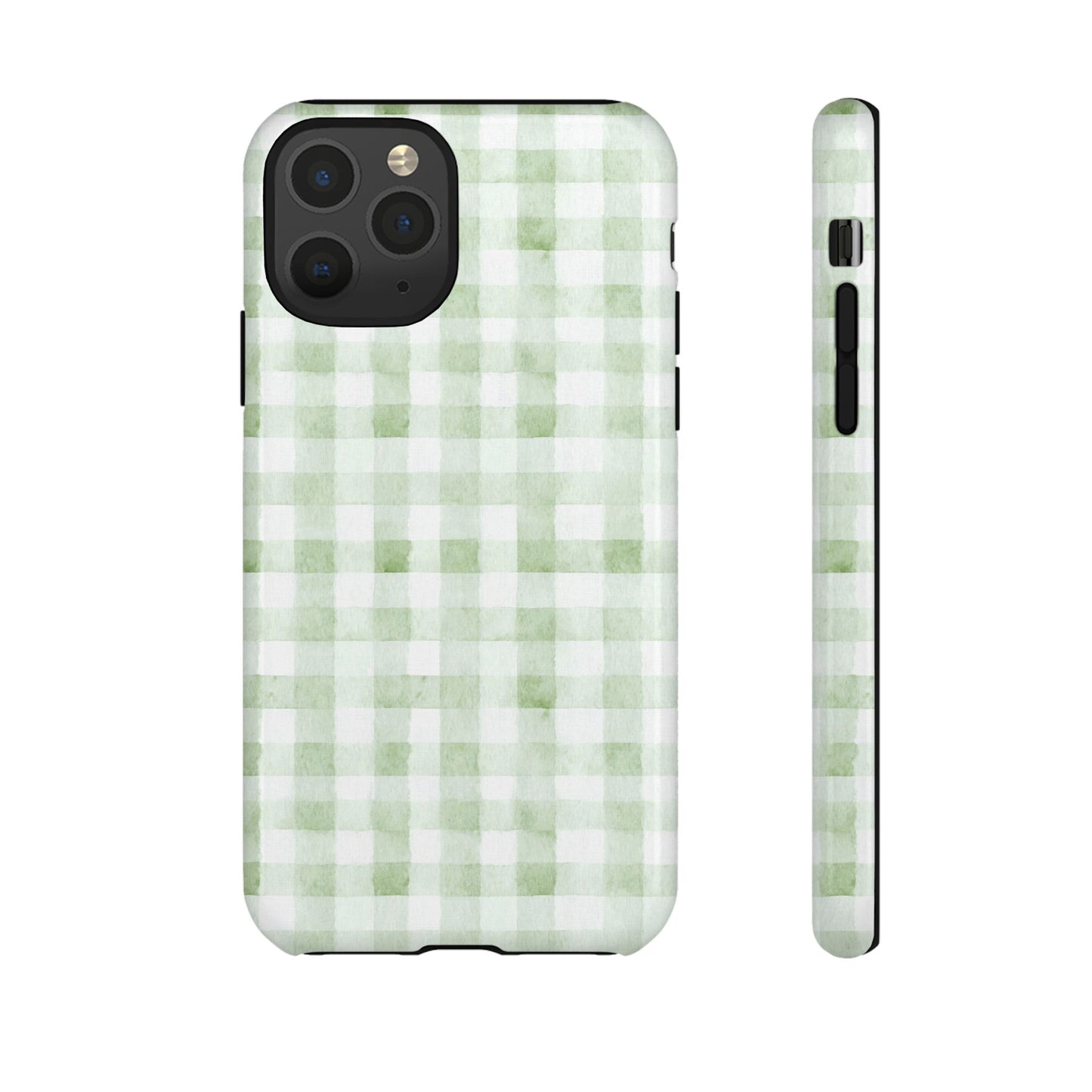 Green Gingham Tough Phone Case — Durable Plaid iPhone Protective Cover