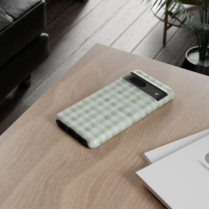 Green Gingham Tough Phone Case — Durable Plaid iPhone Protective Cover