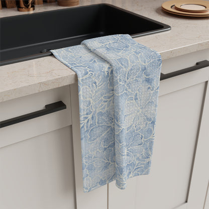 Blue Floral Microfiber Tea Towel — Watercolor Hydrangea Kitchen Towel
