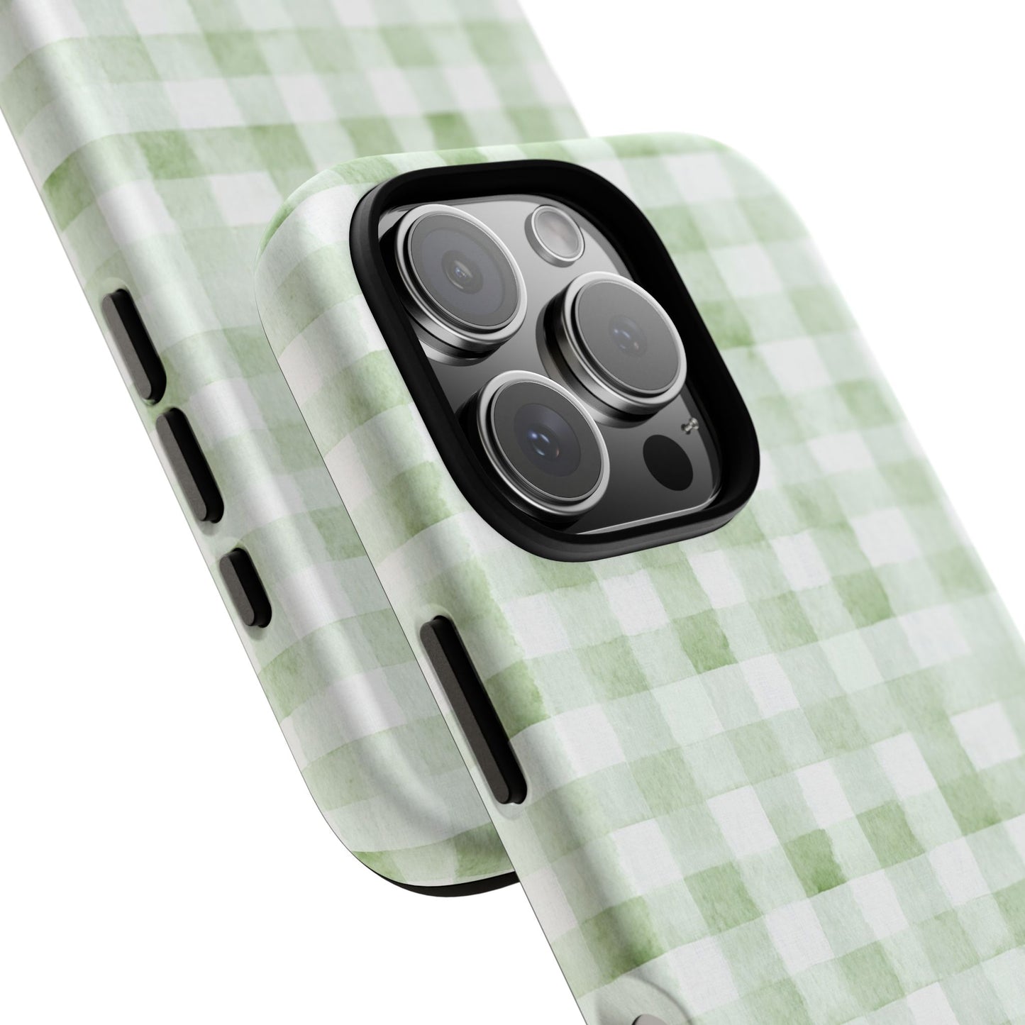 Green Gingham Tough Phone Case — Durable Plaid iPhone Protective Cover