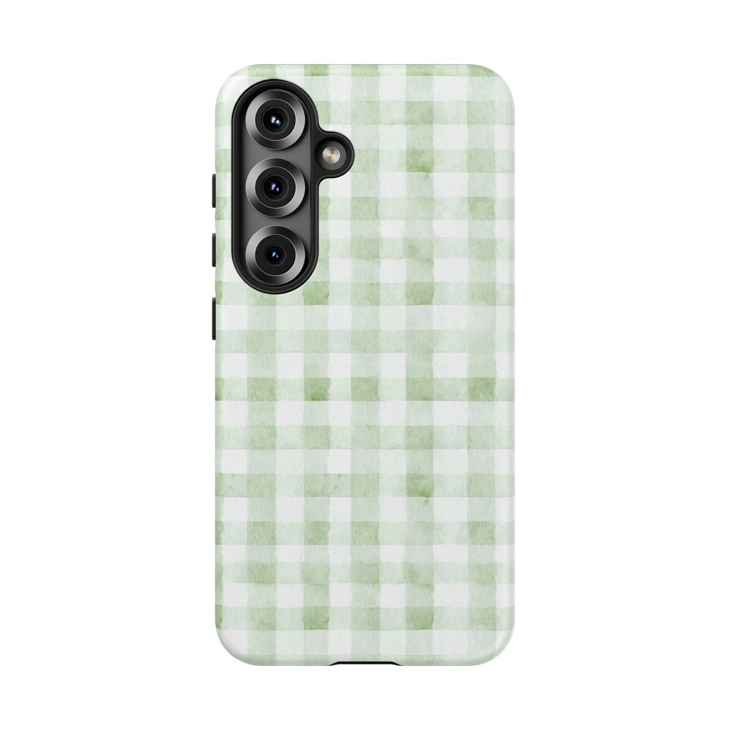 Green Gingham Tough Phone Case — Durable Plaid iPhone Protective Cover