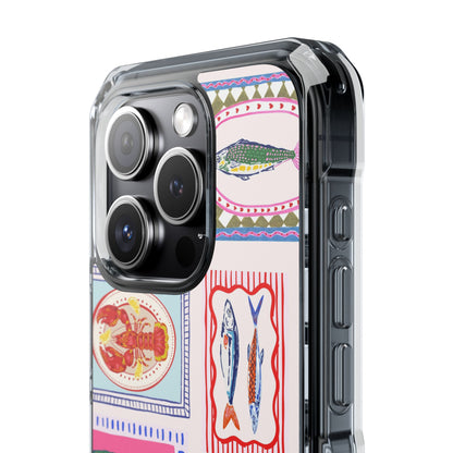 Clear Magnetic Phone Case — Colorful Coastal Seafood Stamp Design