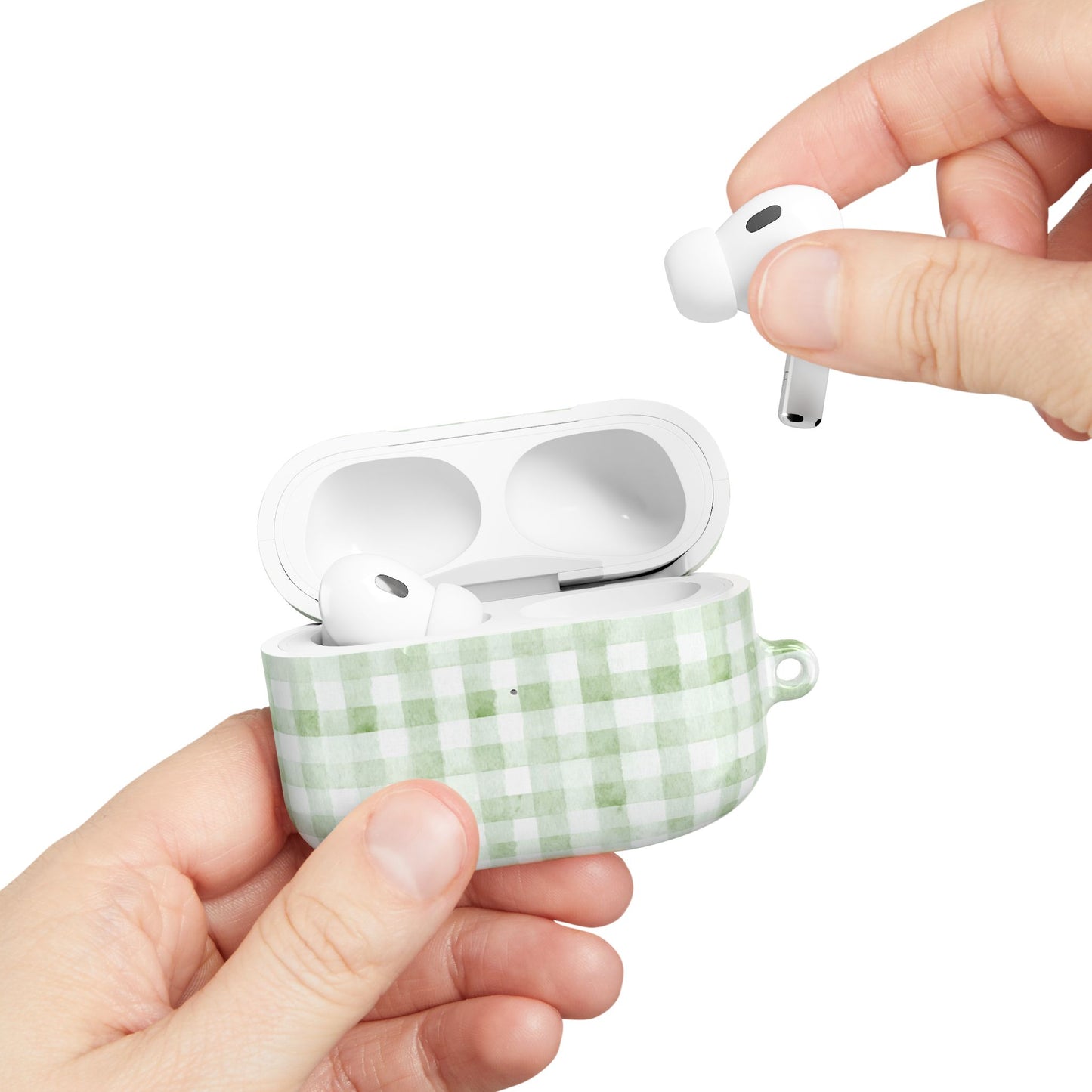 Green Gingham AirPod Case — Pastel Plaid Protective Cover