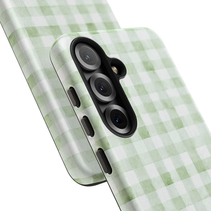 Green Gingham Tough Phone Case — Durable Plaid iPhone Protective Cover