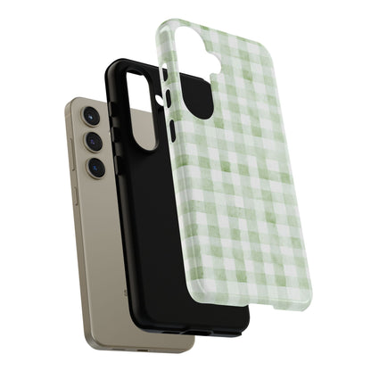 Green Gingham Tough Phone Case — Durable Plaid iPhone Protective Cover